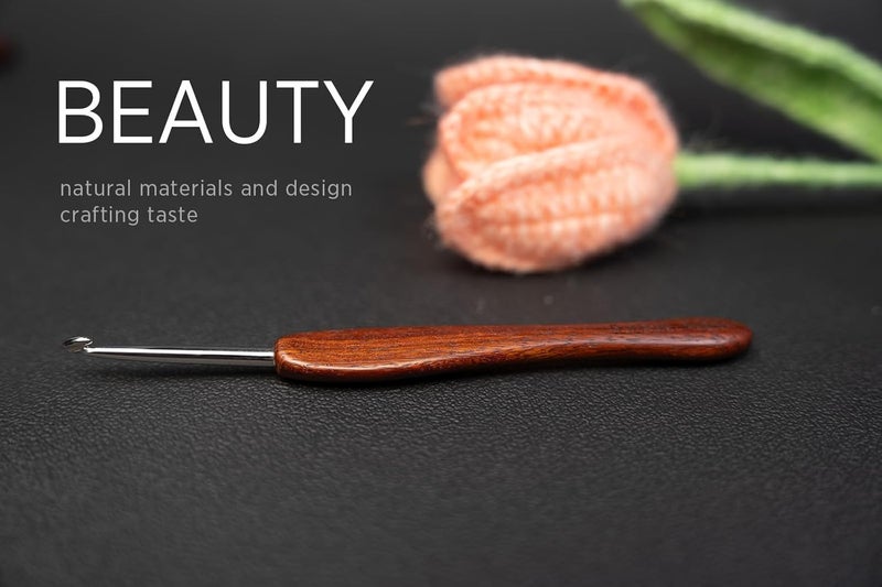 sevensun Mimosa 0.6mm Single Crochet Hook, Available in 0.6mm-6.5mm, Ergonomic Hand Polished Stainless Steel Inline Pointy Wood Handle Crochet Hook for Arthritic Hands, Mother's Day Gifts for Mom - Image 3